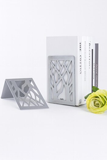 VENON 2 Pieces Tree Pattern Silver Special Series Metal Book Holder, Metal Book Support Bookshelf Organization
