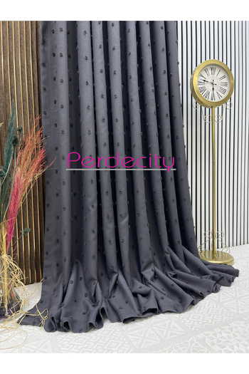 PERDECITY Bohemian Style Linen Pompom Dark Anthracite Background Curtain Cannot Be Ironed 1/3 Tight Pleats Suitable for Any Room.