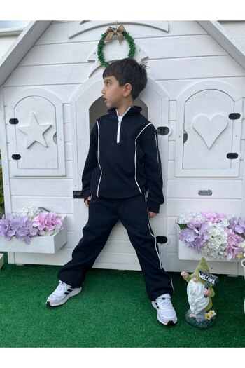 MİO 3 Thread Non-Sharandon Basic Zippered Top and Bottom Set - Daily Comfortable