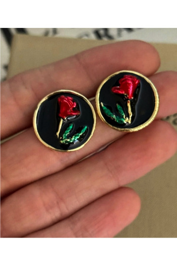 BY BASAK collection Earrings Design Artistic Red Rose