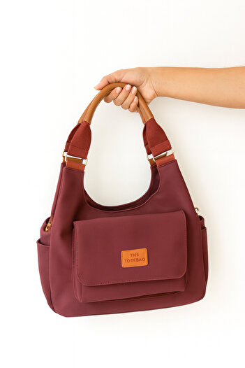 H&D COLLECTİON Multi-Compartment Sports Women's Bag with Satin Soft Fabric Burgundy Cover