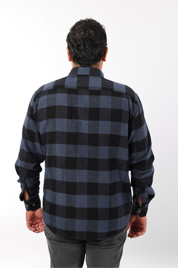 TOUSUS Plus Size Black-Indigo Plaid Fleece Lumberjack Men's Shirt (Btl-7117-Tss)