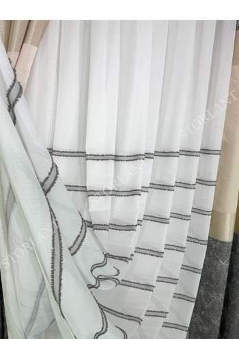 Storlant Half Horizontal Linen Gray Tulle Curtain |   Heavy Weight, 1/3 Pleated, No Ironing Required L Favorite Product