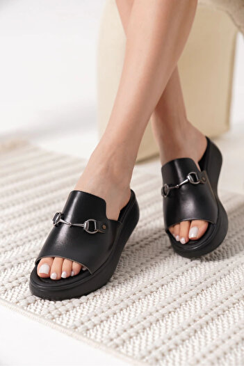 TB Terzi Bey Nelly Black Genuine Leather Slippers