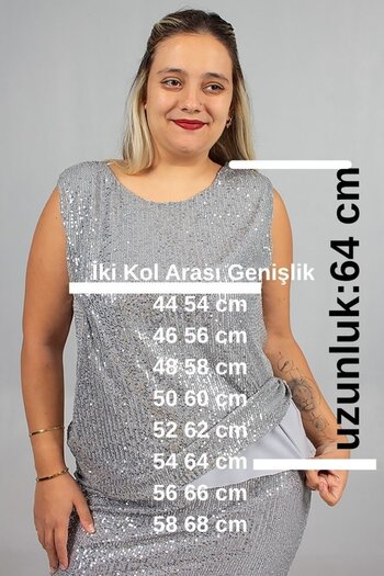 Truva XXL Plus Size Lined Sequin Sequin Size Sparkling and Elegant Blouse