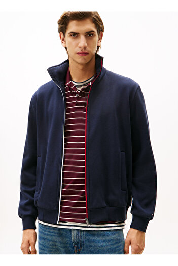 Tommy Hilfiger High Neck Blue Men's Sweatshirt Mw0Mw40481Dw5_Global Stripe Zip Thr