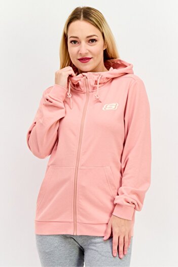 SKECHERS Women Sportwear Fit Brand Logo Long Sleeves Outdoor Hoodie, Pink