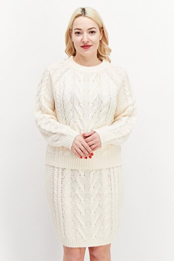 Brave Soul Women 2 Piece Knitted Sweater And Mini Skirt Set, Ivory
