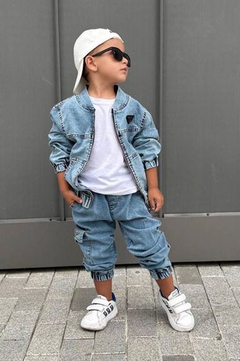 Minigimin Cicileri My Little One's Cicileri Denim Jacket with Cargo Pockets, Boys' 3-Piece Set - Blue