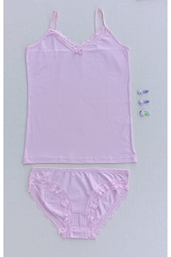 siyalife Lace Women's Pink Tank Top Panty Set