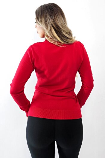 FashionForYou PATY Roll neck blouse, with long sleeves and ribbed cuffs, Red, Size S/M