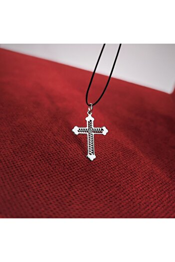 iNGRiKO Adjustable cord chain with cross pendant made of 925 silver rhodium-plated