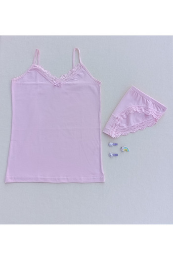 siyalife Lace Women's Pink Tank Top Panty Set