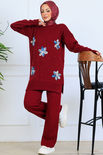 benguen Floral Knitwear Set S1006 Claret Red
