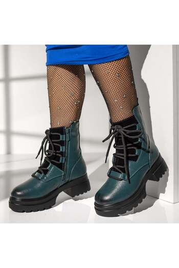 BMoD Women's green lace-up boots with a zipper MOD12630