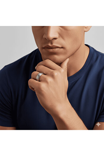 Tesbihane Silver Color Classic Design 316L Quality Stainless Steel Men Ring Wedding Band - 27 Size