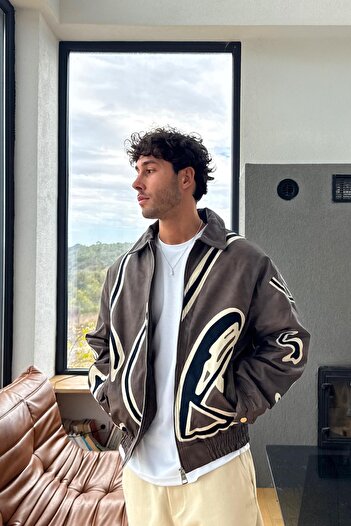 Flaw Wear Relax Fit Embroidered Leather Jacket