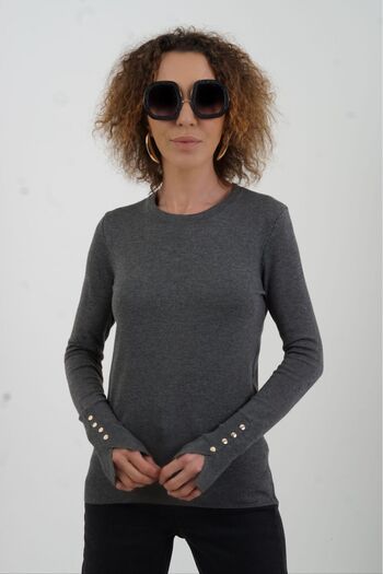 Zelish My Sister Dark Smoked O Neck Sleeve Drop Pullover Sweater