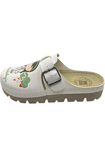 TECOS Tecos® Women's Sanitary Clogs - White with Printed , size 36, 23 centimeters