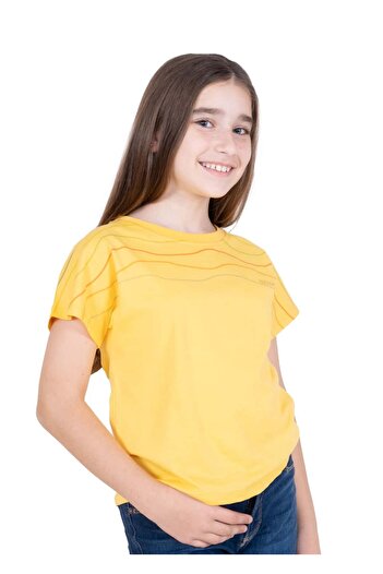 Ozmoz By Mukadder Özden Organic Yellow Printed Summer Girl's T-Shirt