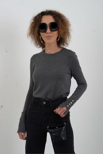 Zelish My Sister Dark Smoked O Neck Sleeve Drop Pullover Sweater