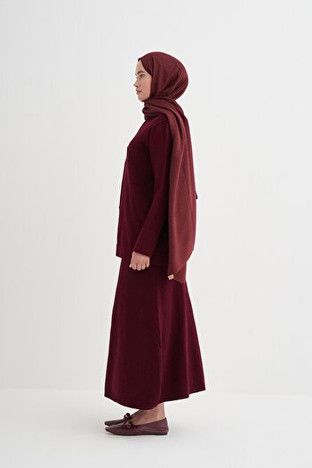 carell Plain Knitwear Skirt Suit Burgundy
