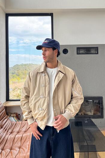 Flaw Wear Bomber Jacket with Front Hook Detail