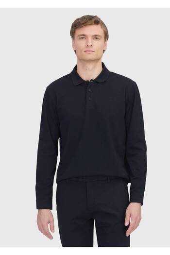 Ramsey Black Plain Polo Neck 100% Cotton T-Shirt