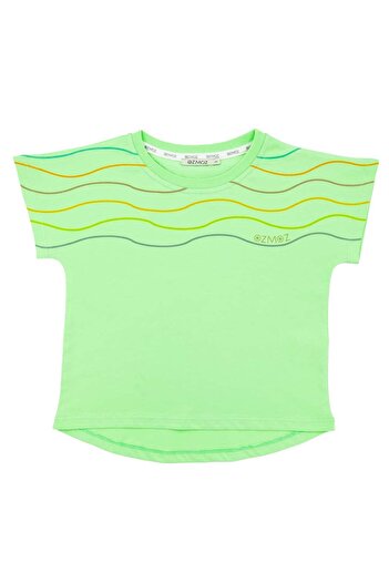 Ozmoz By Mukadder Özden Organic Green Printed Summer Girl's T-Shirt
