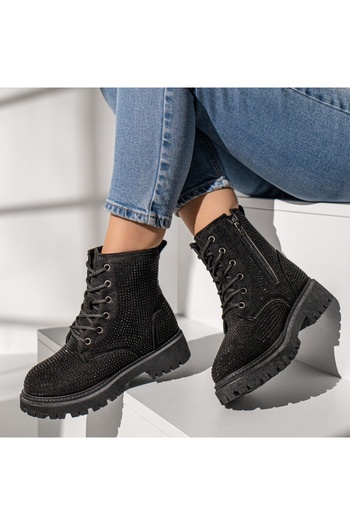 BMoD Women's black suede boots with a zipper and applied rhinestones MOD12239