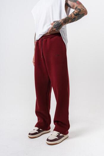 Respire Men's Basic Baggy Sweatpants with Text Detail, Burgundy
