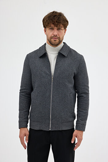 Frappoli Ανδρικό κοντό παλτό Jorge Smoked Houndstooth με φερμουάρ και ελαστικό κορδόνι