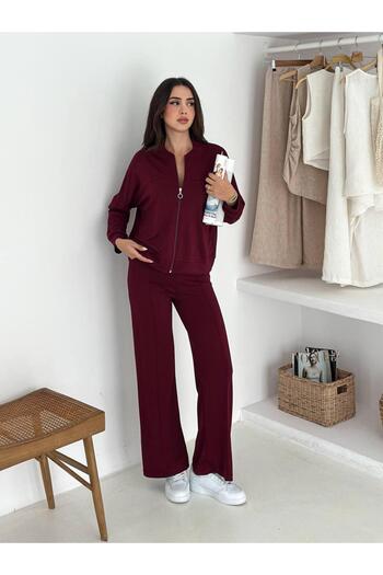 b buhari bykoc Oversize Zippered Trousers with Grass Detail, Wide-Leg Model Fabric Tracksuit Set