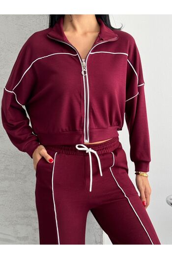 b buhari bykoc Wide Leg Model Fabric Tracksuit Set with Zipper Detail