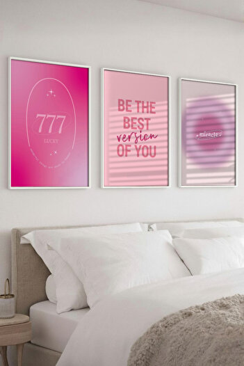 Wooden Factory White Framed Manifest 3-Piece Painting Set Pink Motivational Wall Decor