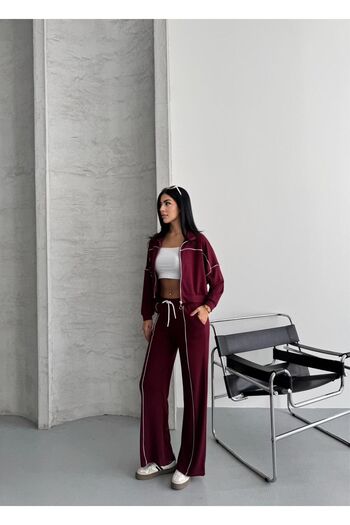 b buhari bykoc Wide Leg Model Fabric Tracksuit Set with Zipper Detail