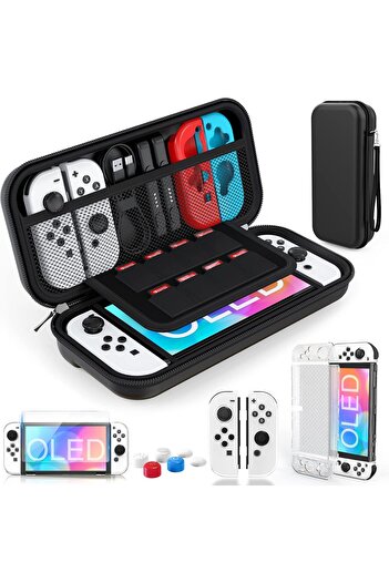 HEYSTOP Compatible Case for Nintendo Switch OLED, 9-in-1 Accessories Kit