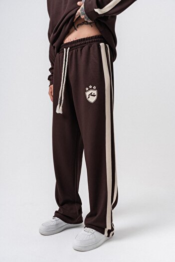 Respire Men's Stripe Detailed Modal Baggy Sweatpants Brown