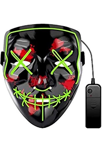 zola Halloween LED mask, black with green LEDs, plastic, remote control, 21 x 17 cm
