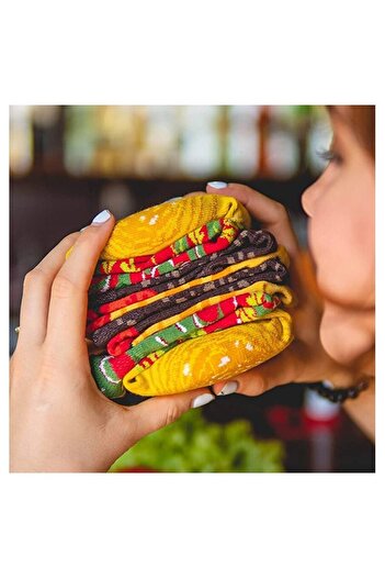 ECARLA Darčeková sada, 3 páry viacfarebných ponožiek, XXL, vtipná krabička na hamburger, SKAR05