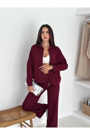 b buhari bykoc Oversize Zippered Trousers with Grass Detail, Wide-Leg Model Fabric Tracksuit Set
