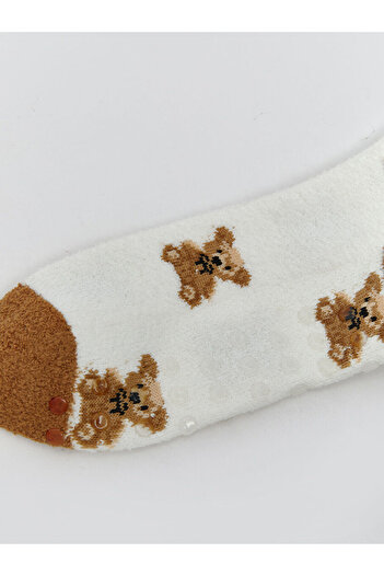 LC Waikiki Vizyon New Season Bear Teddy Embroidered Women's Home Socks