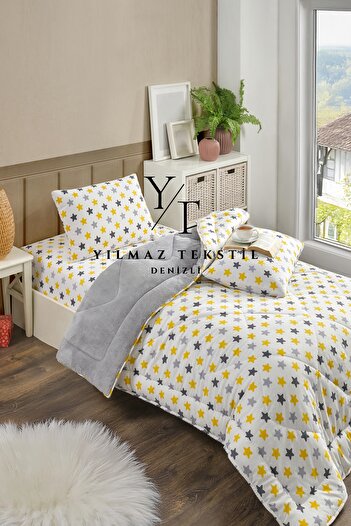 ChicMaison Single Person Fluffy Sleeping Set |   Fitted Sheet |   Yellow Star
