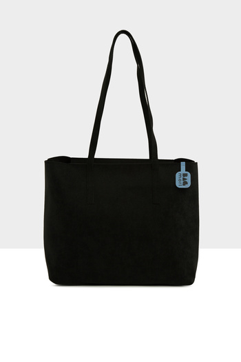 Bagmori Black Women's Thin Strap Zippered Nubuck Tote Bag M000008656