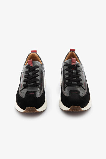 SAYL Siyah Hakiki Deri Kalın Taban Erkek Sneaker