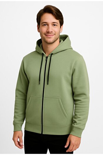 AXXEL Men's Green Zippered Hooded Sweatshirt-W590