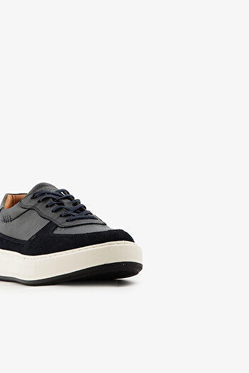 SAYL Lacivert Hakiki Deri Bağcıklı Erkek Günlük Sneaker Ayakkabı