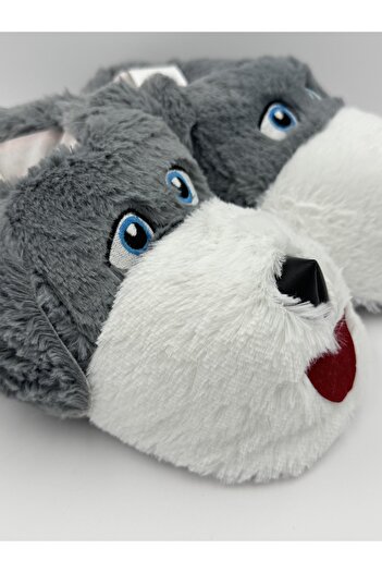 Butik Gri Köpek Figürlü Panduf