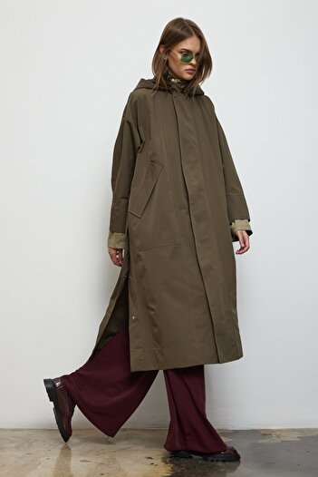 QANU Hooded Oversize Raincoat Green