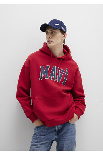 Mavi Logo Printed Hooded Red Sweatshirt 067149